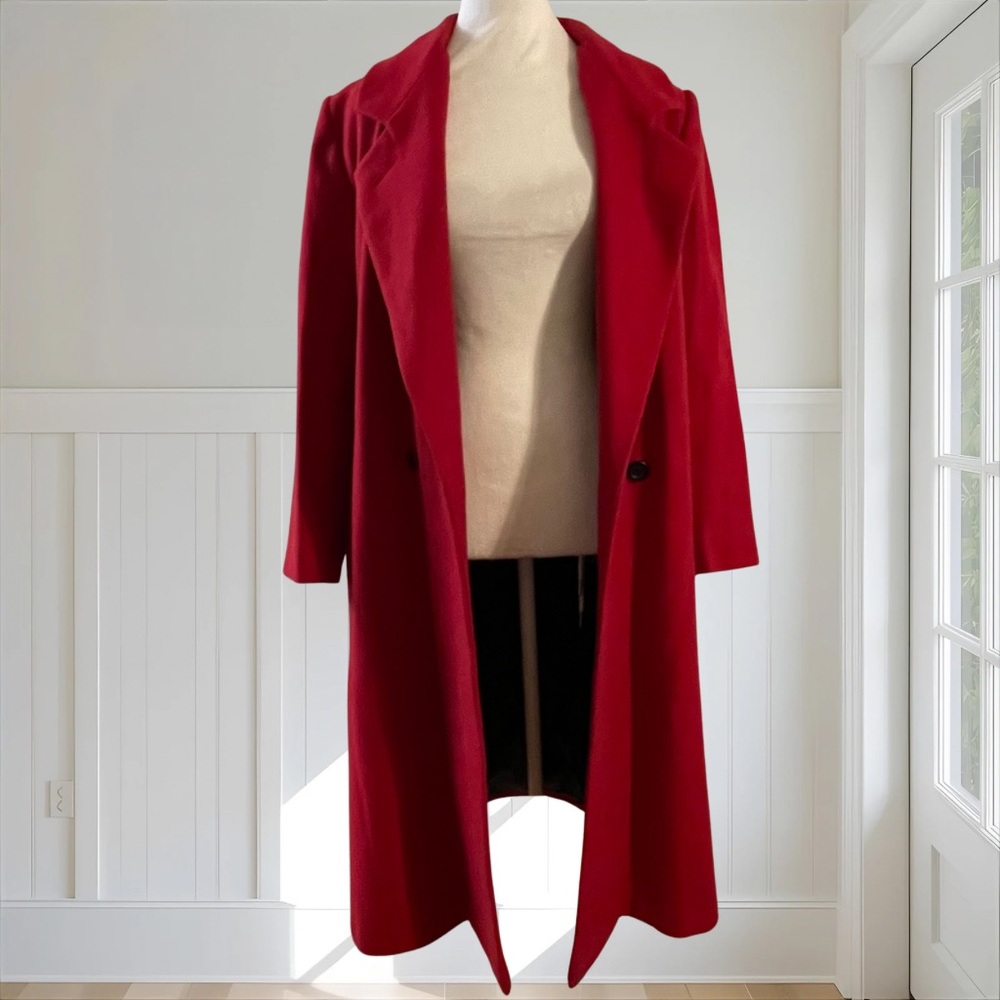 ADOLFO CLASSICS Vintage 90s Red 100% Wool Double Breasted Long Coat 8P Ukraine - Picture 3 of 12